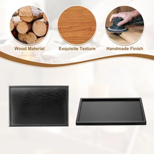 Vista 4 de Bandeja rectangular de madera para servir de madera, bandeja decorativa, 13.8 x 9.5 pulgadas, apta para decoración del hogar, cocina, mesa auxiliar