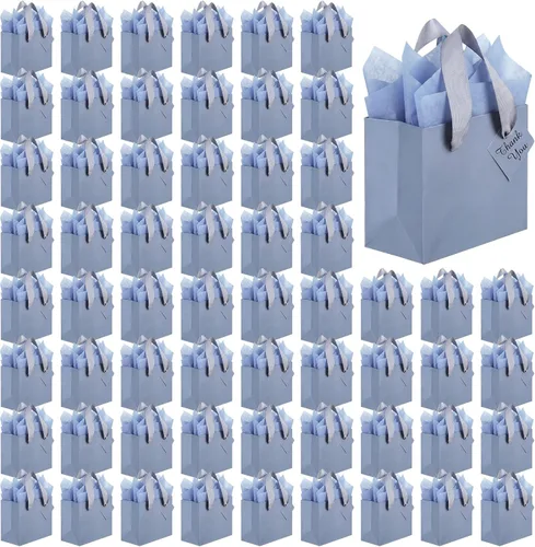 Vista 17 de Qilery 50 bolsas de regalo de papel de boda a granel con papel de seda, pequeñas bolsas de regalo con asa y etiquetas para cumpleaños, bodas