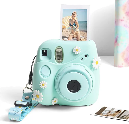 Vista 2 de Funda de silicona para Fujifilm Instax Mini 7+7 Plus piel de cámara instantánea, funda protectora con correa de hombro ajustable