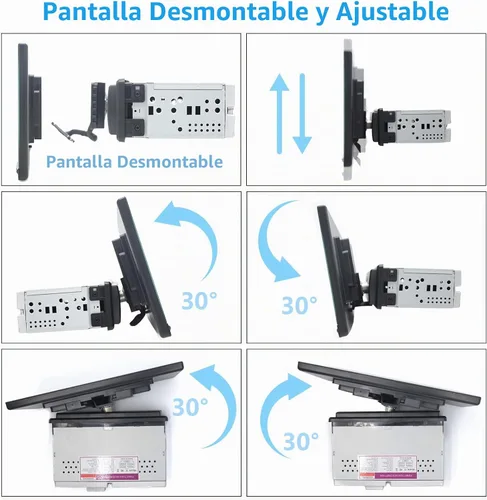 Vista 2 de Estéreo inalámbrico para automóvil de 10.1 pulgadas, desmontable y ajustable, Apple Carplay y Android Auto con pantalla táctil IPS de 1280 x 800