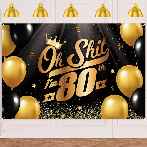 Vista 39 de Oh S*hit I'm 10th Banner telón de fondo negro dorado globos corona confeti Hallo Quince Cheers to 10 años decoración temática decoración para hombre