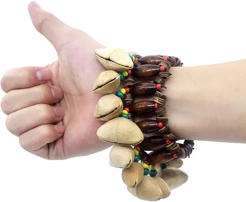 Vista 5 de Pulsera tobillera con sonajero de semillas de Cacho, 2 PCS pulsera africana shaker de cáscara de nuez, accesorios de percusión natural, instrumento