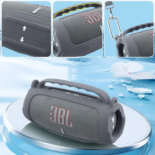 Vista 14 de Funda de silicona compatible con JBL Charge 5 Altavoz Bluetooth portátil impermeable (Cubierta de silicona negra)