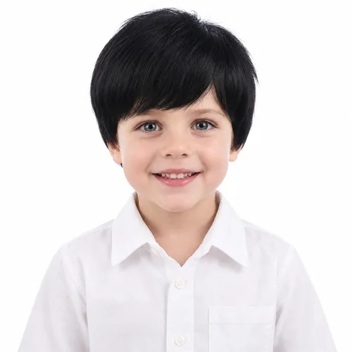 Vista 6 de Peluca marrón oscuro para niños, peluca recta corta con flequillo