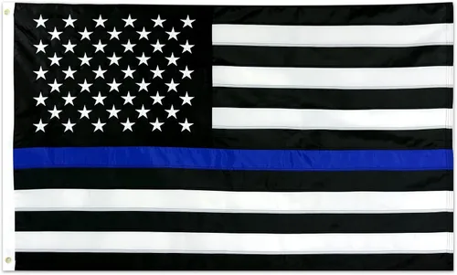 Vista 9 de Bandera de Estados Unidos de línea azul fina de 2 x 3 pies, estrellas bordadas resistentes y rayas cosidas, ojales de latón, protección UV, bandera