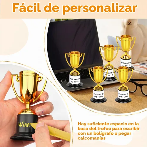 Vista 4 de Mini trofeos, 12 trofeos de oro, trofeos de plástico, tazas de trofeo de 4 12