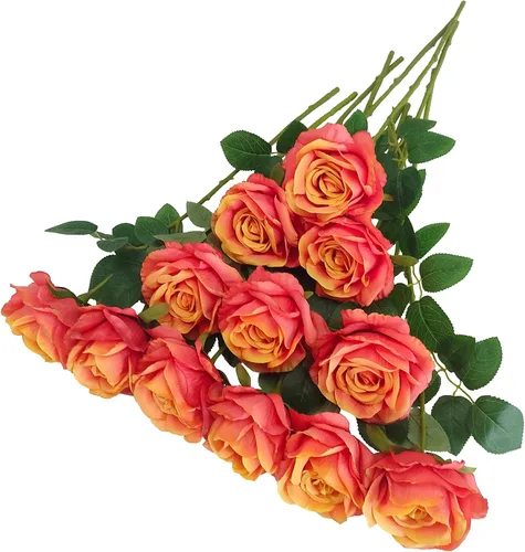 Vista 24 de ATFL Rosas Rubor, 12 Piezas de Rosas Rosa Pálido, Rosas Artificiales de Color Rosa Claro, Diámetro de la Flor 10 cm, Rosas Artificiales con Tallos
