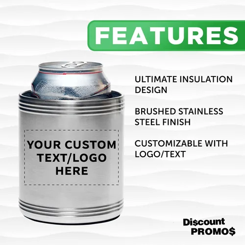 Vista 2 de Juego de 100 enfriadores de latas de acero inoxidable personalizados, paquete a granel, ideal para cerveza, refrescos, otras bebidas, color plateado