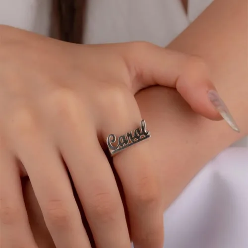 Vista 6 de Xianofu Anillos con nombre personalizados para mujer, chapados en oro de 18 quilates, hechos a mano, anillos gruesos con inicial, anillos