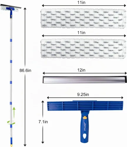 Vista 6 de Limpiador de limpiaparabrisas de 86.6 pulgadas, kit de herramientas de limpieza de ventanas 2 en 1, escobilla de ducha con poste de extensión