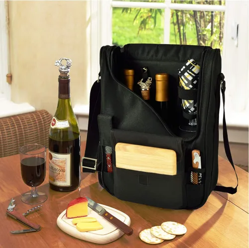 Vista 6 de Picnic at Ascot - Bolsa refrigeradora para vino y queso, color azul marino y blanco, Paris