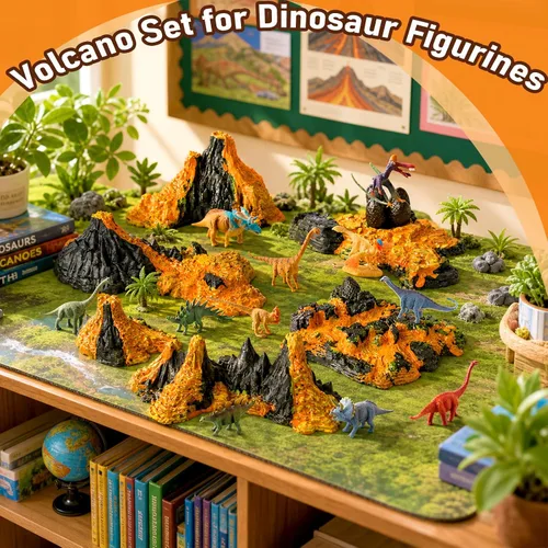 Vista 4 de Aydinids - Juego de 6 mini volcán con 12 figuras de dinosaurio, figuras de dinosaurios de plástico, juego de volcán artificial