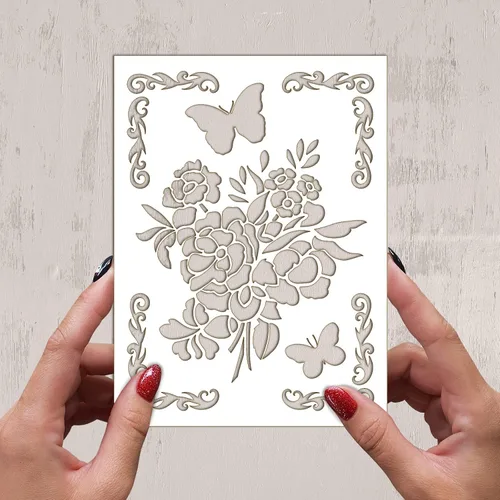 Vista 2 de Plantilla decorativa FLONZ de 6 x 8 pulgadas, ramo de rosas para pintura de pared, álbumes de recortes y decoración de tartas