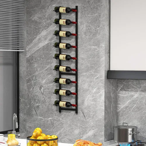 Vista 2 de GOFLAME Estante para vino montado en la pared, estante colgante para 9 botellas, soporte de vino de metal inoxidable para pared, organizador