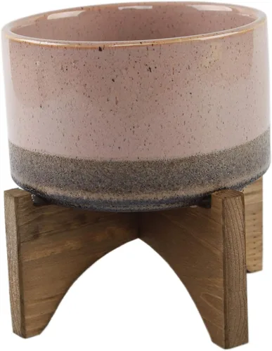 Vista 7 de Flora Bunda Mid Century - Soporte de cerámica de lava sobre madera, 5.1 pulgadas, color azul