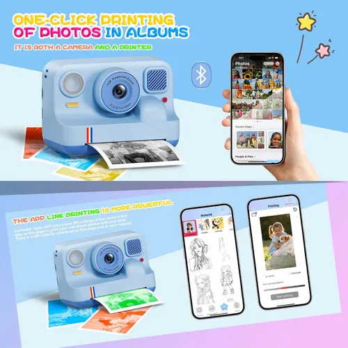 Vista 3 de Cámara de impresión instantánea para niños, regalos de cumpleaños de Navidad para niñas y niños de 3 a 15 años, cámara de video digital portátil