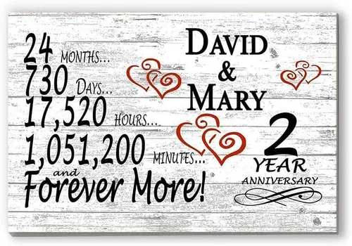 Vista 70 de Letrero personalizado de aniversario de 1 año, regalo de primer aniversario de boda, regalo para días de pareja, minutos, años, madera maciza, 16.5