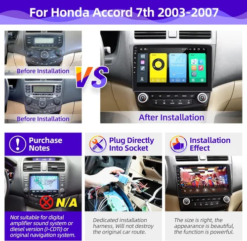 Vista 6 de Para Honda Accord 7th 2003 2004 2005 2006 2007 Android Car Radio Stereo Compatible con Android Auto Wireless Carplay 8core 1280X720 Pantalla táctil