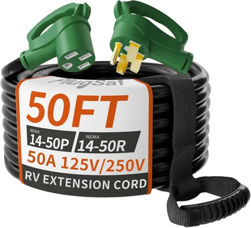 Vista 10 de PlugSaf NEMA 14-50P/14-50R 3 pies 50 Amp cable de extensión RV/EV para exteriores con mango de agarre, cable de alimentación RV STW flexible de 4