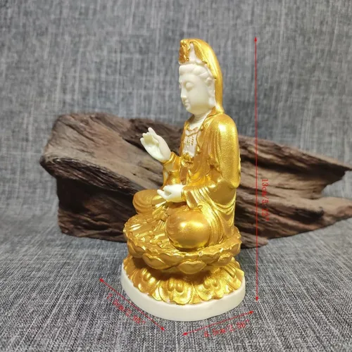 Vista 2 de Estatua de Quan Yin, estatua de Buda Guan yin de la Diosa de la Misericordia en decoración de loto Feng Shui Escultura de estatua de Buda femenina