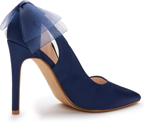 Vista 2 de Coutgo Zapatos de tacón alto con punta cerrada y puntiaguda para mujer, con nudo de lazo, corte de satén, sin cordones, para bodas, fiestas, zapatos