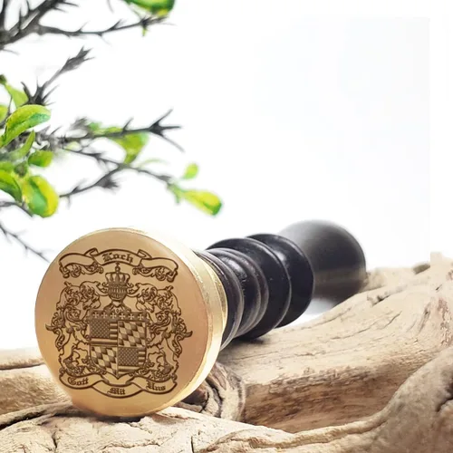 Vista 3 de Family Crest - Kit de sellos de cera personalizados con mango de madera y troquel de latón con cera de sellado