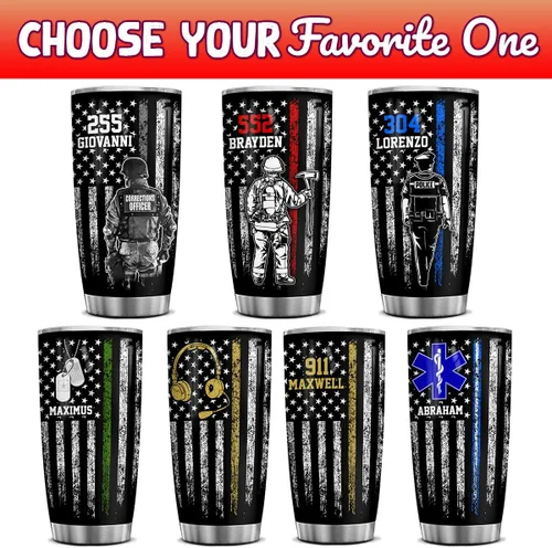 Vista 3 de Wassmin Regalos paramédicos personalizados para hombres, vaso de bandera estadounidense EMT de 20 onzas, 30 onzas, taza de viaje de café, taza
