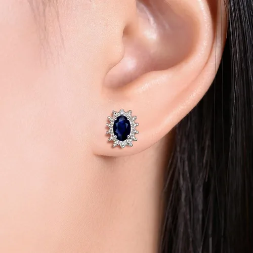 Vista 18 de Rylos Aretes tipo dormilona de plata de ley 925, ovalados y diamantes de 0.236 x 0.157 pulgadas, exquisitas joyas de piedra