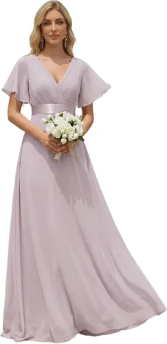 Vista 47 de Ever-Pretty Vestidos formales de mujer para madre de la novia, de manga corta, de chifón, con cintura imperio, de largo hasta el suelo, para dama
