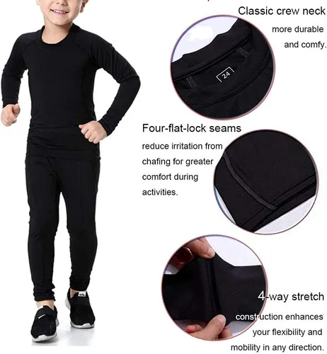 Vista 3 de Camiseta y pantalones de compresión de fútbol para niños y jóvenes, camisas atléticas de manga larga, mallas deportivas de fútbol, conjunto de capa