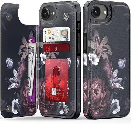 Vista 49 de LETO para iPhone 15 Pro Funda tipo cartera - Tapa tipo folio con patada - Diseños de moda - Tarjetero - Funda protectora para mujeres y niñas - 6.1