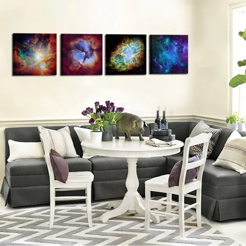 Vista 3 de Kreative Arts - Impresiones en lienzo para pared, diseño de nube cósmica, nebulosa de Orión y nebulosa del cangrejo, decoración moderna de pared