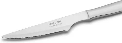Vista 3 de Arcos Juego de 6 cuchillos para carne dentada de primera calidad con hoja monobloque de acero inoxidable de nitrum de 4 pulgadas y mango. Ideal