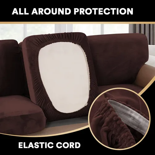 Vista 6 de Juego de 2 fundas de cojín elásticas con respaldo de sofá, fundas de cojín en forma de T adecuadas para sillón de dos plazas, sofá biplaza o sofá