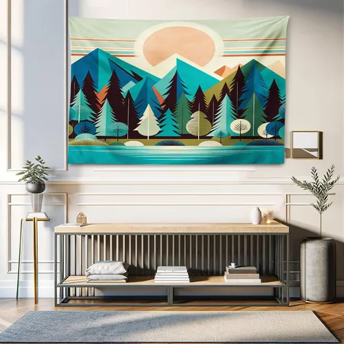 Vista 115 de Ambesonne Tapiz Trippy, vista panorámica de la cascada con bosques de ensueño y mandala oriental psicodélico, decoración de tela para colgar