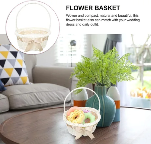Vista 9 de Cesta de mimbre con asa, cesta de flores de ratán, huevos de Pascua, cesta de dulces para decoración