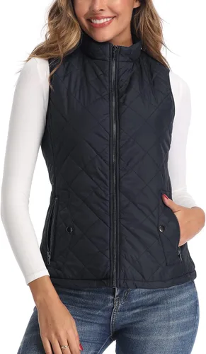 Vista 4 de Chaleco para exteriores de mujer, chaleco acolchado ligero con cremallera y cuello alto.