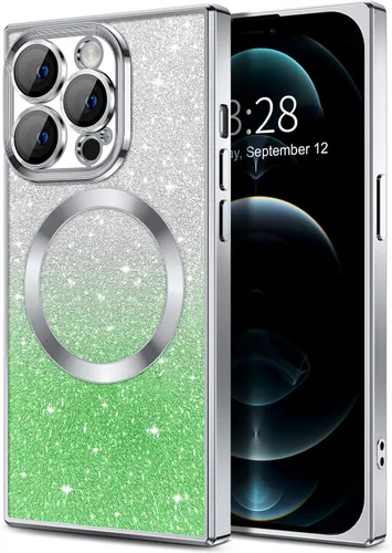 Vista 33 de Hython Funda para iPhone 13 Pro transparente con purpurina magnética [compatible con MagSafe] Protector completo de lente de cámara delgado