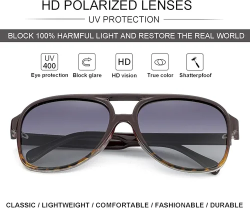 Vista 5 de Gafas de sol polarizadas clásicas vintage estilo aviador para hombres y mujeres montura grande gafas de sol retro de los años 70