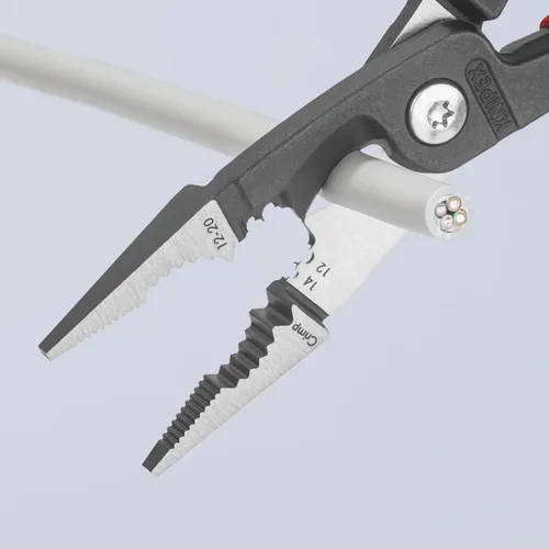 Vista 6 de Knipex Tools 13 82 8, Alicates de instalación eléctrica 6 en 1 con mango de agarre cómodo, Rojo y Azul