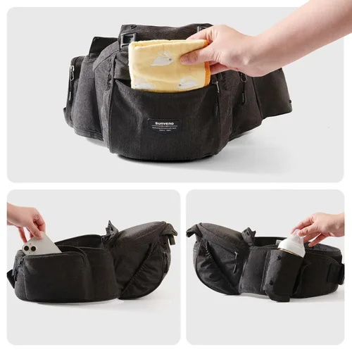 Vista 10 de SUNVENO Portabebés ergonómico 3 en 1 con asiento de cadera para recién nacidos y niños pequeños, soporta 20 libras y más, alivio de cintura