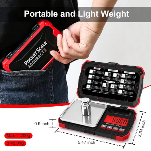 Vista 2 de KitchenTour - Báscula digital de bolsillo, 7.05 oz x 0.00 oz, báscula de gramos para joyería con pantalla LCD, función de tara y conversión de 6