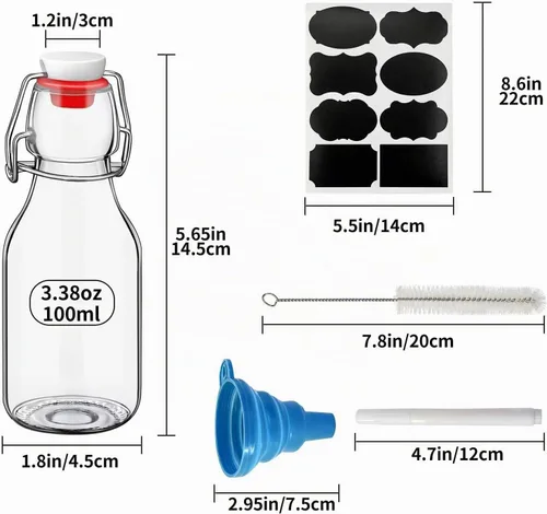 Vista 2 de Paquete de 8 botellas de vidrio abatibles, botella de vidrio pequeña con tapa abatible de 3.38 onzas, botellas de licor pequeñas, botellas de licor