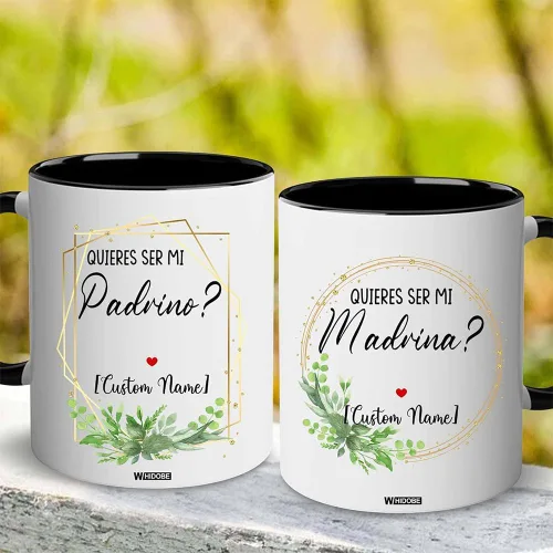 Vista 2 de WHIDOBE Tazas de café Padrino Madrina personalizadas, regalos Padrinos De Bautizo, Quieres Ser Mi Madrina, Quieren Ser Mis Padrinos De Bautizo, Set