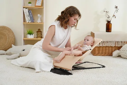 Vista 6 de Asiento de tela para Bouncer belltop Compatible con BabyBjörn Bouncer: Soft & Bliss. Funda para Baby Bouncer (asiento): Hipoalergénico y Beige