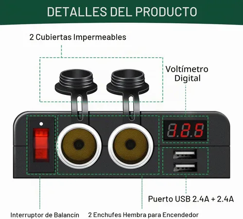 Vista 2 de Toma de corriente de 12 V, divisor de enchufe para encendedor de cigarrillos, adaptador de cargador de coche de 2 enchufes con carga de salida USB