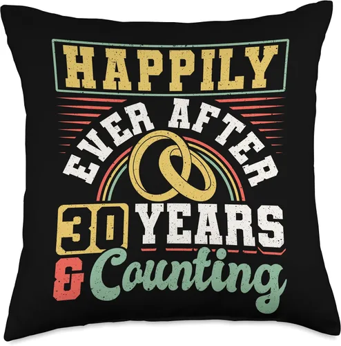 Vista 4 de Married Couples Matching Apparel JM0 30th Wedding Anniversary Happily Ever After 25 Years and Throw Pillow, 16x16, Multicolor