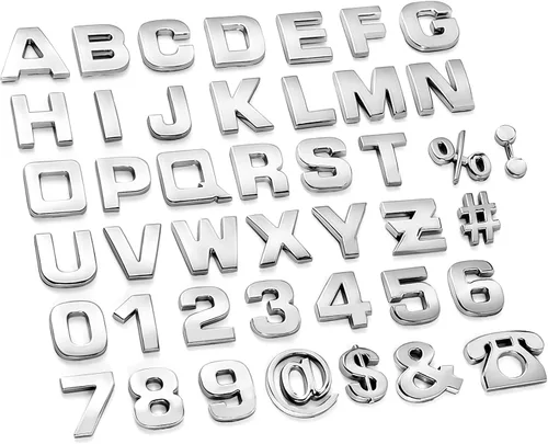 Vista 10 de Lamoutor 43 calcomanías de letras para emblema de automóvil, calcomanía de símbolo de números cromados 3D