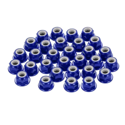 Vista 22 de MECCANIXITY 30 piezas de tuercas de bloqueo de aleación de aluminio M3 con paso de 0.5 mm, tuercas hexagonales con brida de nylon con rosca serrada