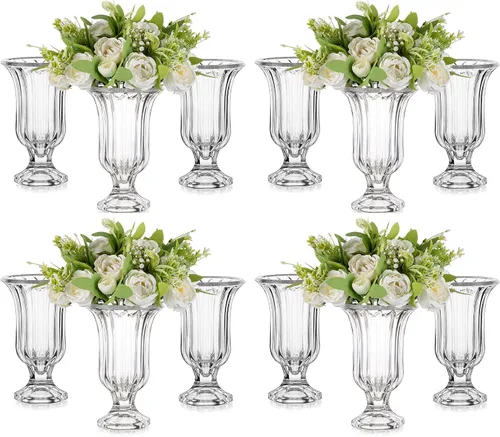 Vista 13 de Glasseam Jarrón de cristal con pedestal para flores, juego de 3 jarrones de compota de 7.5 pulgadas de alto, jarrones transparentes para centros